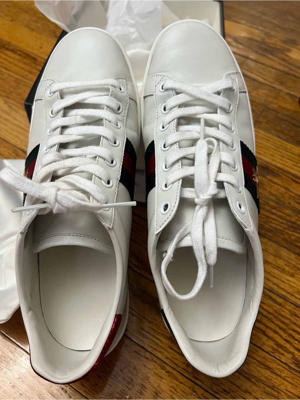 Gucci White Leather Sneakers with Red and Green Web Stripe - Picture 7 of 12